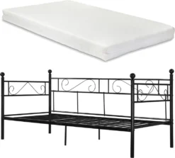 [en.casa] Metallbett Mit Matratze 90x200 Metall-Tagesbett Mit Lattenrost Standard 100 Atmungsaktiv Kojenbett Bett Schlafzimmerbett Schwarz -Barbie Store c067b532b8f91fdb4b3ab119a7542cb3
