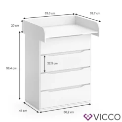 Vicco Wickelkommode Ruben Weiß 83,6 X 117 X 69,7 Cm Holzwerkstoff -Barbie Store c076ba2b3b809372675f0108d6645478