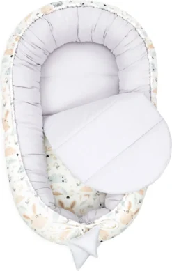 Babynestchen Set Neugeborene - Kuschelnest Baby Nestchen Bett Set 5- Teilig Kokon Babyhörnchen Baumwolle Hellgrau Mit Eulen Und Hasen Motiv -Barbie Store c0fffcd433fc61e0910d936eb2f05a87