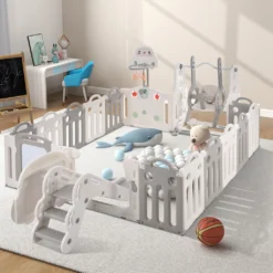 Laufgitter Baby, Laufstall Faltbar, Mit Zeichenbrett Pinsel Rutsche Schaukel Basketballkorb Kunststoff Schutzgitter Absperrgitter Drinnen Draußen Krabbelgitter Für Kinder -Barbie Store c146cb68fadc5fec66d83c585f37143b