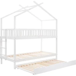 Merax Kinderbett 90x200cm Etagenbett Hochbetten Mit Leiter, Rausfallschutz Und Dachform, Ausziehbett Drei Einzelbetten Hoch Doppel Stockbett Für Kinderzimmer, Kiefernholz Rahmen, Weiß 20 Merax Kinderbett 90x200cm Etagenbett Hochbetten Mit Leiter, Rausfallschutz Und Dachform, Ausziehbett Drei Einzelbetten Hoch Doppel Stockbett Für Kinderzimmer, Kiefernholz Rahmen, Weiß -Barbie Store c2146e8b091d98ca005513d0791c4669