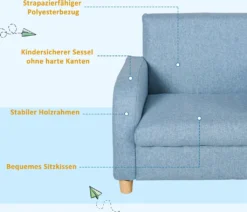 HOMCOM Kindersessel Kindersofa Mit Dickem Schaumstoff Und Dicken Sitzkissen Kindercouch Stuhl Liegesofa Mit Anti-Rutsch-Füßen Für 3-8 Jahre Kinder Holz Leinen Schaumstoff Blau 49x45x44,5 Cm -Barbie Store c21adbadc6579a71c7553e98e771ec48