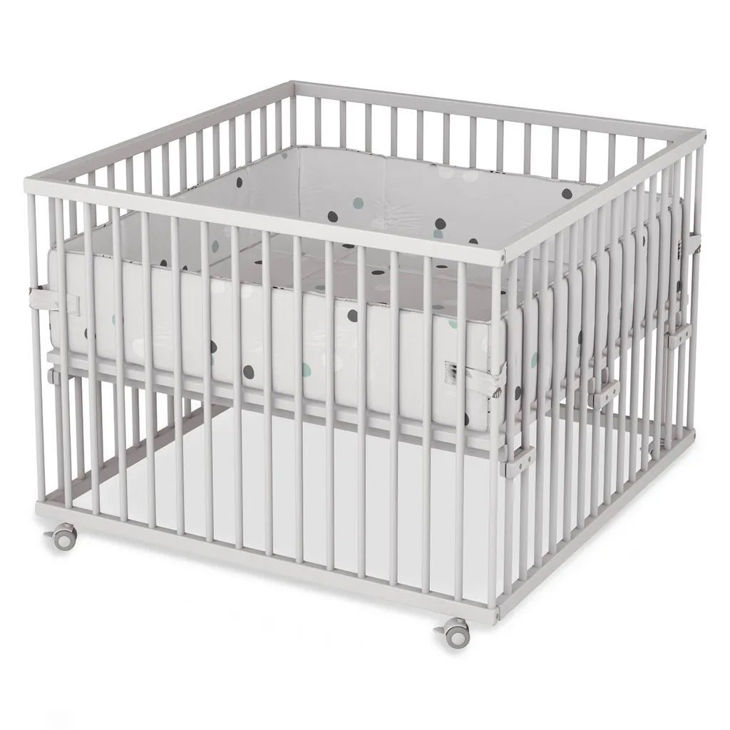 Sämann Laufgitter 100x100 Cm Mit Einlage - Stufenlos Höhenverstellbar Laufstall Baby Buche Weiß - Dots Grey 3 Sämann Laufgitter 100x100 Cm Mit Einlage - Stufenlos Höhenverstellbar Laufstall Baby Buche Weiß - Dots Grey