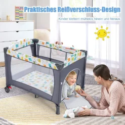 5 In 1 Babybett Mit Matratze, Reisebett Baby Mit Wickeltisch, Spieluhr Und Spielzeug, Laufstall | Beistellbett | Babyschaukel Für Baby Ab Geburt (Grau) -Barbie Store c899cf1c280d6ff2ee1fc6269586cfff