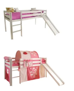 Rutschbett Joel Kiefer Massiv Weiß 90*200 Cm Nach Sicherheitsnorm EN 747-1 Und 747-2 Kinderzimmer Spiel Hochbett