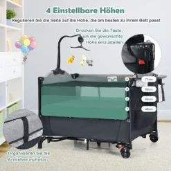 COSTWAY 5-in-1-Babybett Mit Wickeltisch, 2 Ebene Babyreisebett Mit 3 Spielzeug & Musikbox & Aufbewahrungstasche, 4-stufig Verstellbares Beistellbett Für Baby Mit Rollen & Tragetasche (Schwarz) -Barbie Store c962cdb1afc78c45afc16f17702b372f
