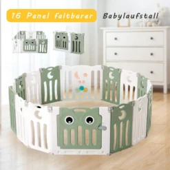 Laufgitter Baby Laufstall 14+2 Panel Schutzgitter Mit Rutsche Schaukel Basketballkorb BB-Sound-Knopf Klappbar Absperrgitter Kunststoff Krabbelgitter Für Kinder -(Grün) -Barbie Store c97fdbe7024985b9c77cfa90307a4599