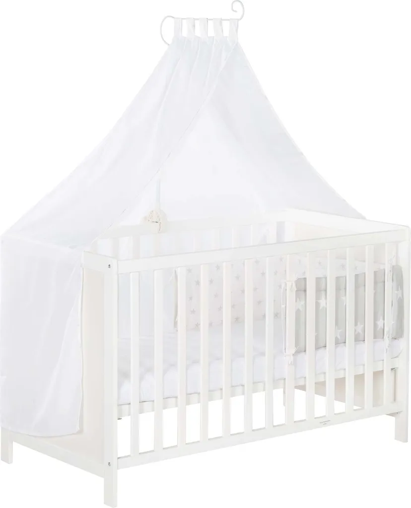 Roba Mulitfunktionsbett Sterne Grau Mit Beistellfunktion, Lattenrost, Matratze, Bettreduzierer, Himmel, Himmelstange, Kinderbett, Anstellbett, Babybett, Höhenverstellbar, Liegefläche 60x120 Cm, Weiß 5 Roba Mulitfunktionsbett Sterne Grau Mit Beistellfunktion, Lattenrost, Matratze, Bettreduzierer, Himmel, Himmelstange, Kinderbett, Anstellbett, Babybett, Höhenverstellbar, Liegefläche 60x120 Cm, Weiß – Bild 3