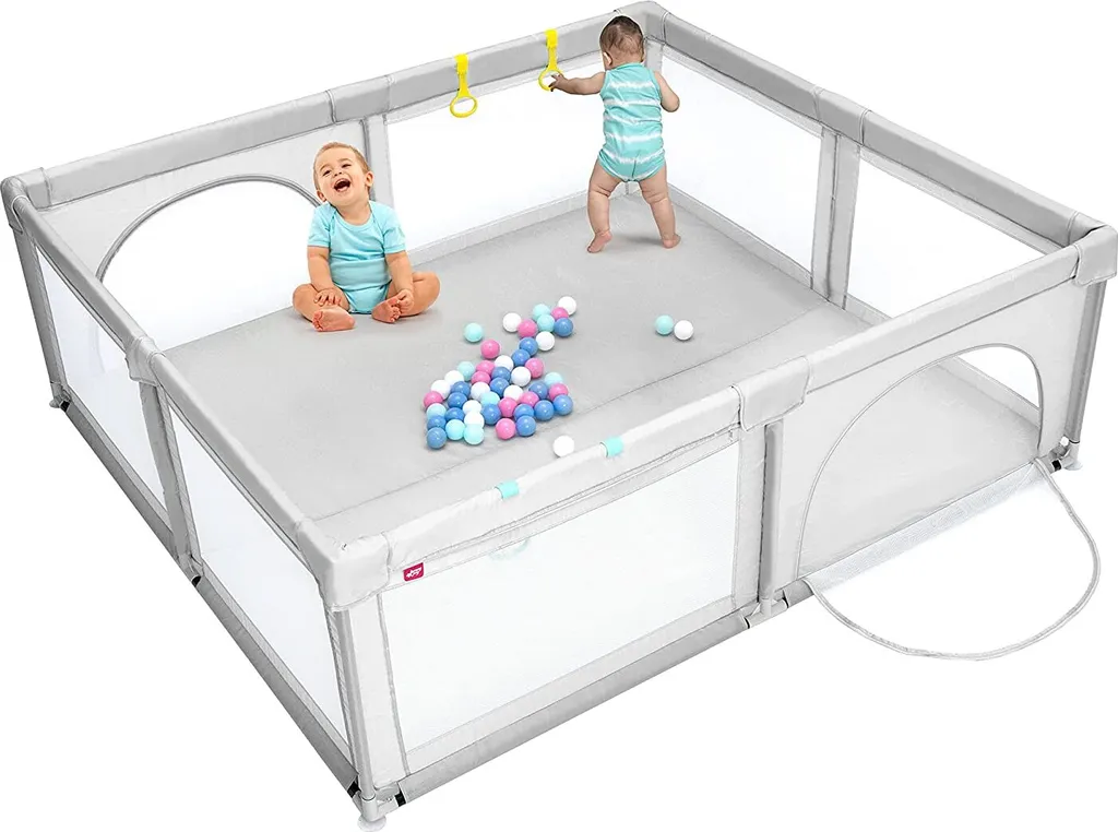 COSTWAY 206 X 185,5cm Baby Laufstall Mit 50 Spielbällen, Laufgitter Mit Atmungsaktivem Netz Und Reißverschluss, Krabbelgitter Mit 2 Türen, Laufgitterzelt Für Säuglinge Und Kinder (Grau) 3 COSTWAY 206 X 185,5cm Baby Laufstall Mit 50 Spielbällen, Laufgitter Mit Atmungsaktivem Netz Und Reißverschluss, Krabbelgitter Mit 2 Türen, Laufgitterzelt Für Säuglinge Und Kinder (Grau)