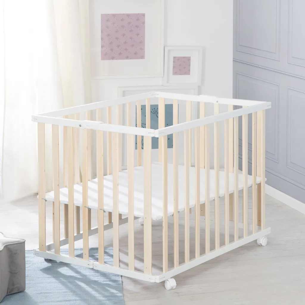 Roba Laufgitter Klappbar, Bicolor, 75x100 Cm, Platzsparendes Spielgitter Inkl. Rollen, Holz 10 Roba Laufgitter Klappbar, Bicolor, 75x100 Cm, Platzsparendes Spielgitter Inkl. Rollen, Holz – Bild 8