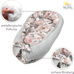 Warmes Nestchen Baby 90x50 Cm - Kuschelnest Neugeborene Nestchen Winter / Herbst Kokon Babynest Wilde Rose Grau -Barbie Store cb00746acb2dcd8bfabb9eaa7c8bbd3d