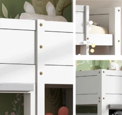 Merax Etagenbett 90x200 Cm Kinderbett Hochbett Mit Zwei Beschreibbaren Tafeln, Klein Ablage Und Leiter, Spielbett Aus Kiefer Für Jungen Und Mädchen, Weiß -Barbie Store cb291b466a54c28327c6e99986489d12