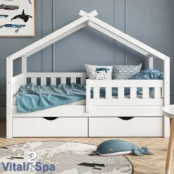 VitaliSpa Kinderbett + Schubladen + Matratze Design Weiß 167,6 X 87,6 X 133,6 Cm Massivholz -Barbie Store cbb86f41b8e7a7698078a6c875686dc3