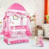COSTWAY 4 In 1 Reisebett & Wickeltisch & Kinderbett & Laufstall Klappbar, 125x65x76cm, 2 Ebenen Babybett Mit Spielbogen, Musikbox, Wickelauflage, Baldachin Und Transporttasche (Rosa) -Barbie Store cd0cbb53bfb58bbb6e03a1dc2d95f587