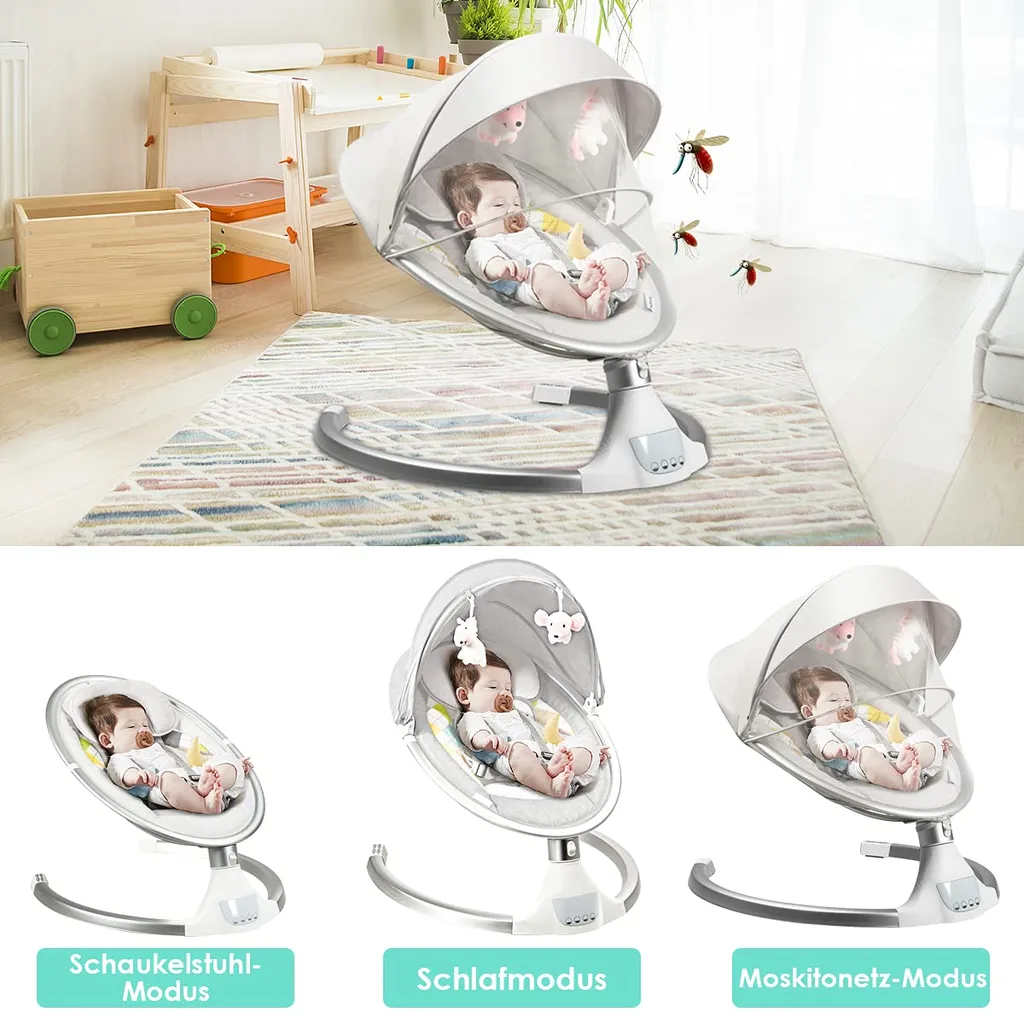 COSTWAY Babywippe Elektrisch Mit Timer, Babyschaukel Babywiege Mit 5 Schwingungsamplituden Musik Und Bluetoothfunktion Beige 5 COSTWAY Babywippe Elektrisch Mit Timer, Babyschaukel Babywiege Mit 5 Schwingungsamplituden Musik Und Bluetoothfunktion Beige – Bild 3