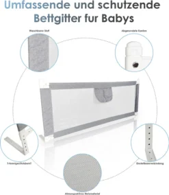 Lospitch Bettgitter 180*80 Cm Bettschutzgitter Kinderbettgitter Für Kinder Babybettgitter Höhenverstellbar Klappbar Passend Für Kinderbetten, Elternbetten Anti-Fall Für Baby Kinder - Grau Schutzgitter-Zubehör -Barbie Store cf009e09a74b827750c85f331160a9b3