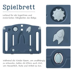 Merax Laufgitter Faltbar Laufstall Baby Absperrgitter 14+2 Paneele Schutzgitter Mit Schaukel, Rutsche Und Basketballkorb, Astronauten-Serie Krabbelgitter 4-in-1 Laufgitter Für Kinder, Blau -Barbie Store d0d71e3675de4ce6faa464797f367982