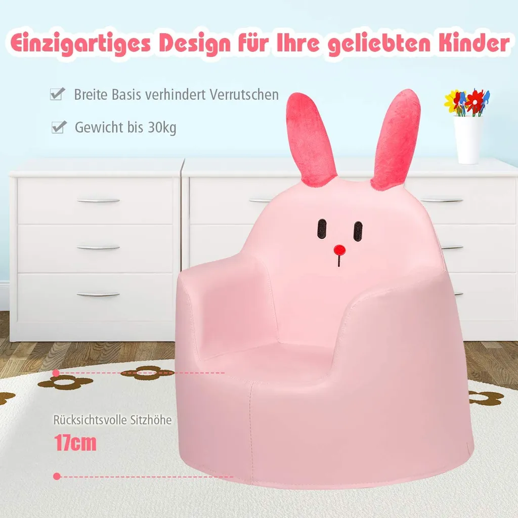 COSTWAY Kindersofa Rosa, Kindersessel Babysessel, Geschenk Fuer Maedchen Und Jungen, 6 Monate – 3 Jahre 6 COSTWAY Kindersofa Rosa, Kindersessel Babysessel, Geschenk Fuer Maedchen Und Jungen, 6 Monate – 3 Jahre – Bild 4