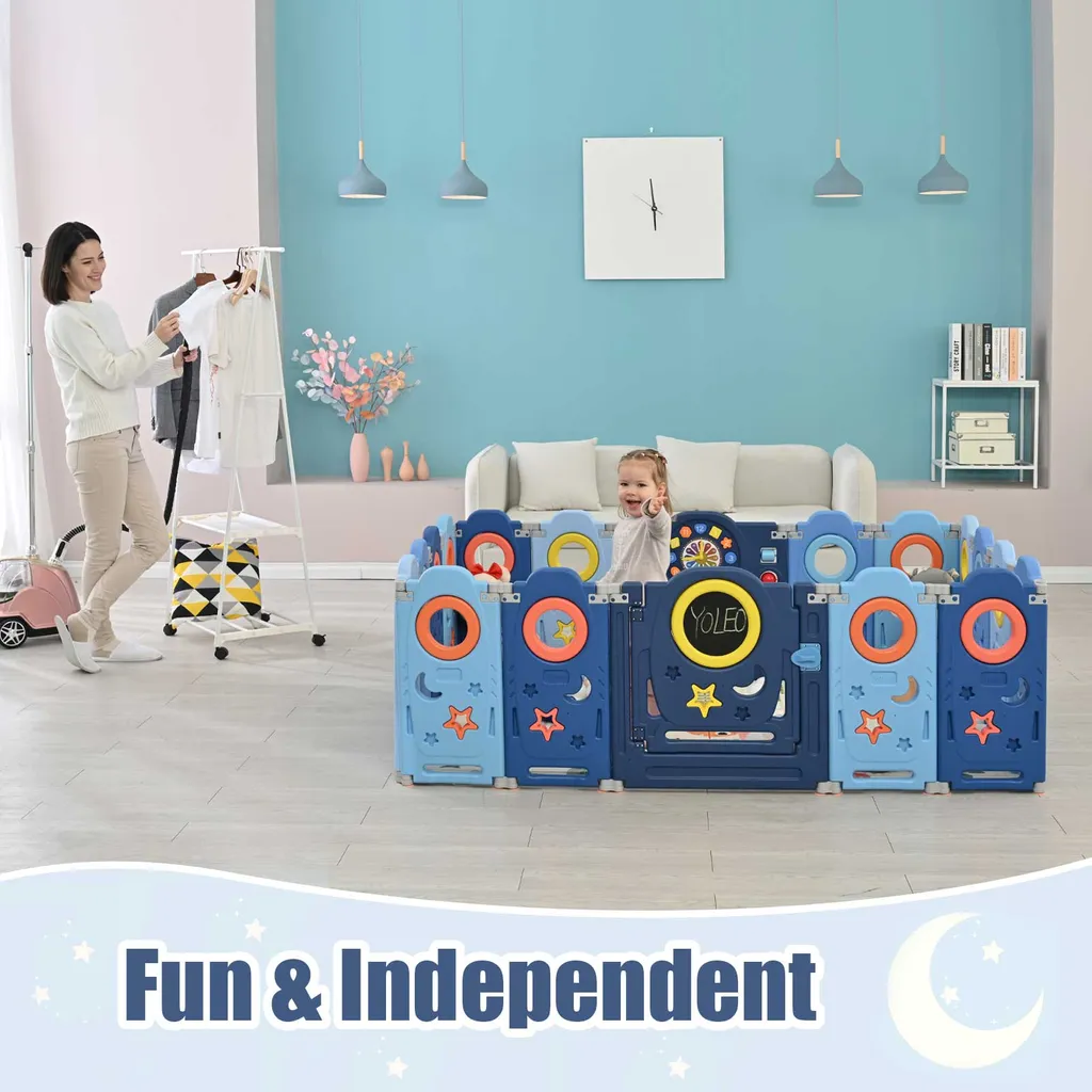 YOLEO Laufgitter Laufstall Baby Absperrgitter Krabbelgitter Schutzgitter Für Kinder Aus Kunststoff Mit Tür Spielzeugboard 14-Paneele Mit Uhr Tafel 7 YOLEO Laufgitter Laufstall Baby Absperrgitter Krabbelgitter Schutzgitter Für Kinder Aus Kunststoff Mit Tür Spielzeugboard 14-Paneele Mit Uhr Tafel – Bild 5