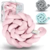 MASCHKY | Bettschlange Geflochten – Bettumrandung Babybett 2m Rosa – Weiches Nestchen Baby + Wäschenetz – Babybett Umrandungen + Tragetasche