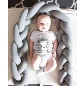 Bettschlange Baby Geflochten Bettumrandung Bettrolle Für Babybett Nestchen Schlange Nestchenschlange Grau Zopf Mit Drei Strängen (Grau, 100 * 13 * 7 Cm) -Barbie Store dc2cad06ceab19c8fd8481de4bba8adc