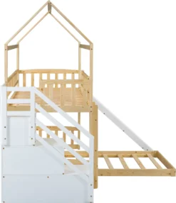 Merax Etagenbett 90x200cm Kinderbett Mit Rutsche, Treppe Mit Stauraum, Fallschutz Und Handlauf, Hausbett Aus Massivholz In Natur Und Weiß, 2 Einzelbetten Stockbett Für Kinderzimmer -Barbie Store dcbda6f97bf689f19e9ebbd7ef26f520