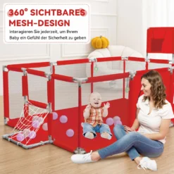 Laufstall Baby Laufgitter Schutzgitter Mit Basketball Box, Fußballbox Und Atmungsaktivem Netz, Stabiler Absperrgitter Für Kinder, Rot, 180x122cm -Barbie Store def85a26109034ea7b45f0fd3572533a
