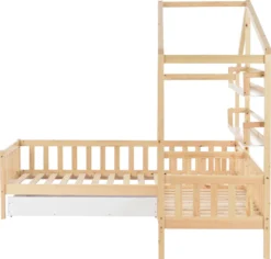Merax Kinderbett 90x200cm/140x70cm Hausbett Mit Schubladen Und Regalen, Zaun Und Lattenrost, Spielbett Kinderhaus Aus Kiefernholz Für Zwei Kinder, Natur -Barbie Store df7d53f72c31af0f3070556ddd7f9c55