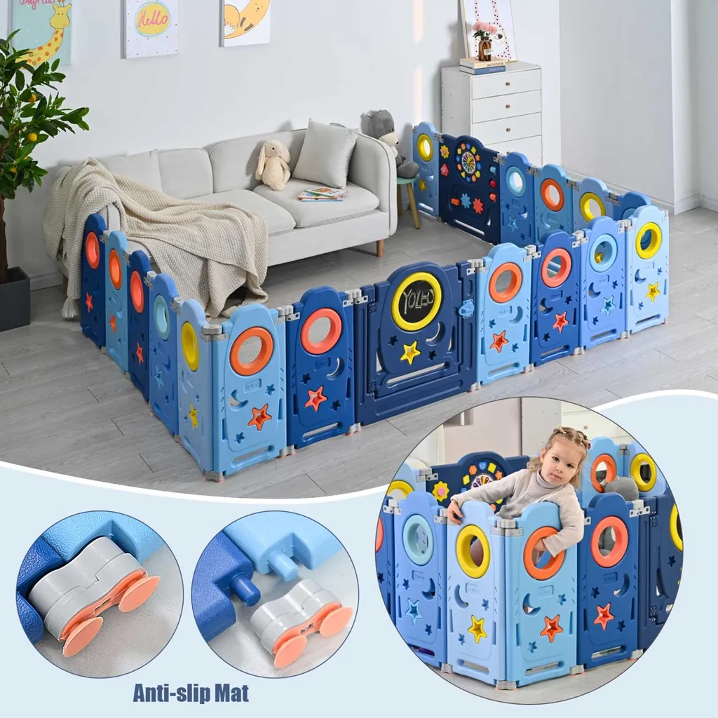 YOLEO Laufgitter Laufstall Baby Absperrgitter Krabbelgitter Schutzgitter Für Kinder Aus Kunststoff Mit Tür Spielzeugboard 14-Paneele Mit Uhr Tafel 9 YOLEO Laufgitter Laufstall Baby Absperrgitter Krabbelgitter Schutzgitter Für Kinder Aus Kunststoff Mit Tür Spielzeugboard 14-Paneele Mit Uhr Tafel – Bild 7