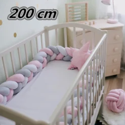 200cm Bettumrandung Geflochten Bettschlange Babybett Stoßstange Baby Nestchen Weben Kantenschutz Kopfschutz Dekoration Für Krippe Kinderbett