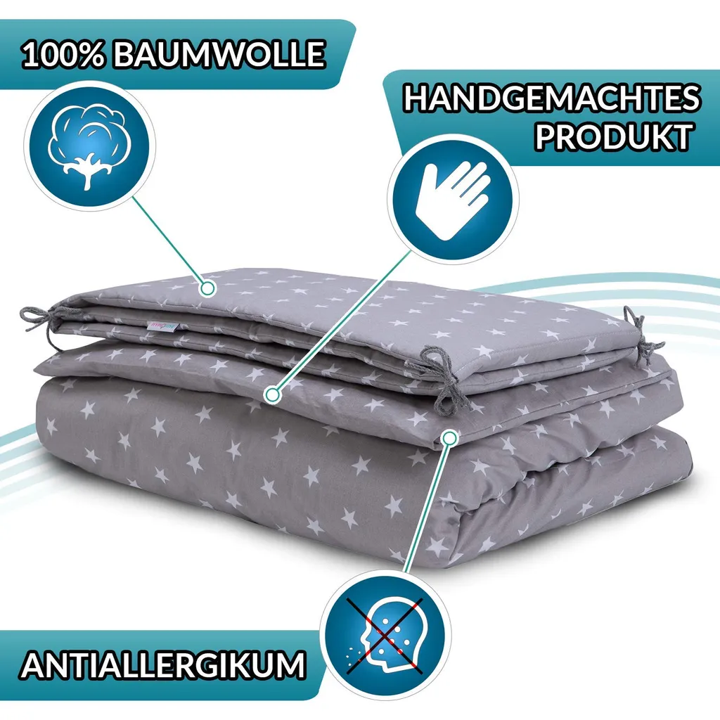 Bettumrandung Babybett Nestchen Umrandungen - Babynest Kopfschutz Für Baby Beistellbett Gitterbett 420 Cm GRAU 4 Bettumrandung Babybett Nestchen Umrandungen - Babynest Kopfschutz Für Baby Beistellbett Gitterbett 420 Cm GRAU – Bild 2