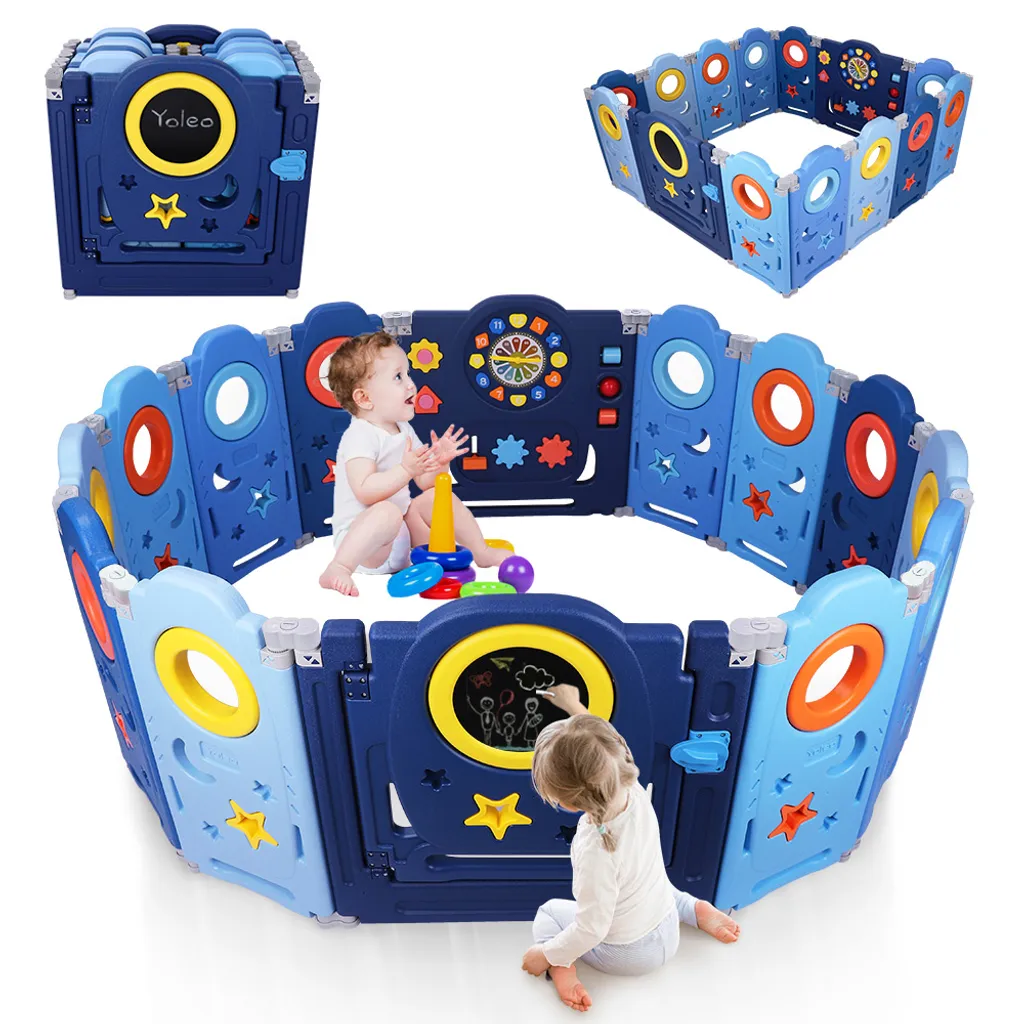 YOLEO Laufgitter Laufstall Baby Absperrgitter Krabbelgitter Schutzgitter Für Kinder Aus Kunststoff Mit Tür Spielzeugboard 14-Paneele Mit Uhr Tafel 5 YOLEO Laufgitter Laufstall Baby Absperrgitter Krabbelgitter Schutzgitter Für Kinder Aus Kunststoff Mit Tür Spielzeugboard 14-Paneele Mit Uhr Tafel – Bild 3