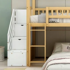 Merax Etagenbett 90x200cm Kinderbett Mit Rutsche, Treppe Mit Stauraum, Fallschutz Und Handlauf, Hausbett Aus Massivholz In Natur Und Weiß, 2 Einzelbetten Stockbett Für Kinderzimmer -Barbie Store e5e1edbc80bedd6b383824aa1052e286