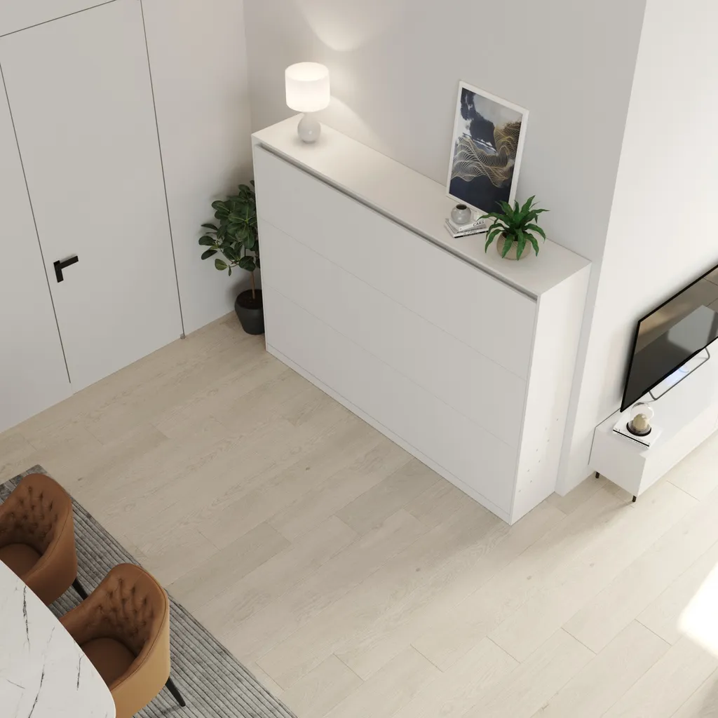 Schrankbett 140x200 Cm Horizontal Weiß Mit GASDRUCKFEDERN Platzsparendes Wandklappbett 10 Schrankbett 140x200 Cm Horizontal Weiß Mit GASDRUCKFEDERN Platzsparendes Wandklappbett – Bild 8