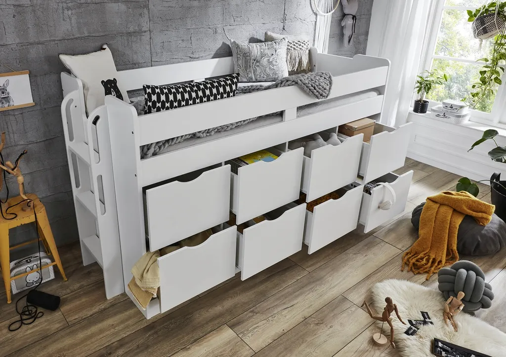 Funktions-/Hochbett FLORI, LF 90 X 200 Cm Inkl. Lattenrost Und 8 Großen Schubladen 6 Funktions-/Hochbett FLORI, LF 90 X 200 Cm Inkl. Lattenrost Und 8 Großen Schubladen – Bild 4