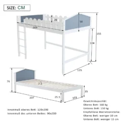 Merax Kinderbett 120 X 200/90 X 200 Cm Etagenbett Hochbett Mit Lattenrost, Spielbett Massiv Stock Kiefernbett Bett, Weiß -Barbie Store e999b8d4e5521f08bd912aaa24163d09