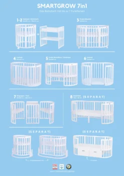 ComfortBaby SmartGrow 7 In 1 Natur Komplett, Kinder-bett Set, Laufgitter, Beistellbett, Bettwäsche Set, Matratze, Wickeltisch, Stühle Und Kindertisch, Farbe:Natur-Stoffe Weiss -Barbie Store ec282f171f16213c06c78bec53b3f2f2