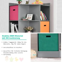 COSTWAY 3-stöckiges Kinderregal Mit 6 Offenen Regalen & 3 Farbigen Körben, Moderner Eckregal Zur Aufbewahrung, Aufbewahrungsschrank Mit 9 Fächern, Beistellschrank Für Kinderzimmer, Wohnzimmer (Grau) 12 COSTWAY 3-stöckiges Kinderregal Mit 6 Offenen Regalen & 3 Farbigen Körben, Moderner Eckregal Zur Aufbewahrung, Aufbewahrungsschrank Mit 9 Fächern, Beistellschrank Für Kinderzimmer, Wohnzimmer (Grau) -Barbie Store ec851ecea4cd561c1b8010fbc35bceea