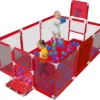 Laufstall Baby Laufgitter Schutzgitter Mit Basketball Box, Fußballbox Und Atmungsaktivem Netz, Stabiler Absperrgitter Für Kinder, Rot, 180x122cm
