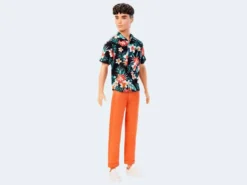 Barbie Ken Fashionistas-Puppe , Kurze Braune Haare, Hawaiihemd Mit Blumenmuster, Orangefarbene, Umgekrempelte Hose, Weiße Schuhe Zum Hineinschlüpfen, Für Kinder Von 3 Bis 8 Jahren -Barbie Store edde17d9098d228bdeffdb010c13e652