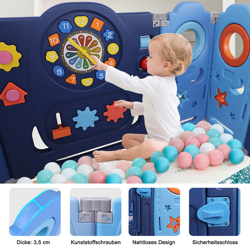 YOLEO Laufgitter Laufstall Baby Absperrgitter Krabbelgitter Schutzgitter Für Kinder Aus Kunststoff Mit Tür Spielzeugboard 14-Paneele Mit Uhr Tafel 4 YOLEO Laufgitter Laufstall Baby Absperrgitter Krabbelgitter Schutzgitter Für Kinder Aus Kunststoff Mit Tür Spielzeugboard 14-Paneele Mit Uhr Tafel – Bild 2