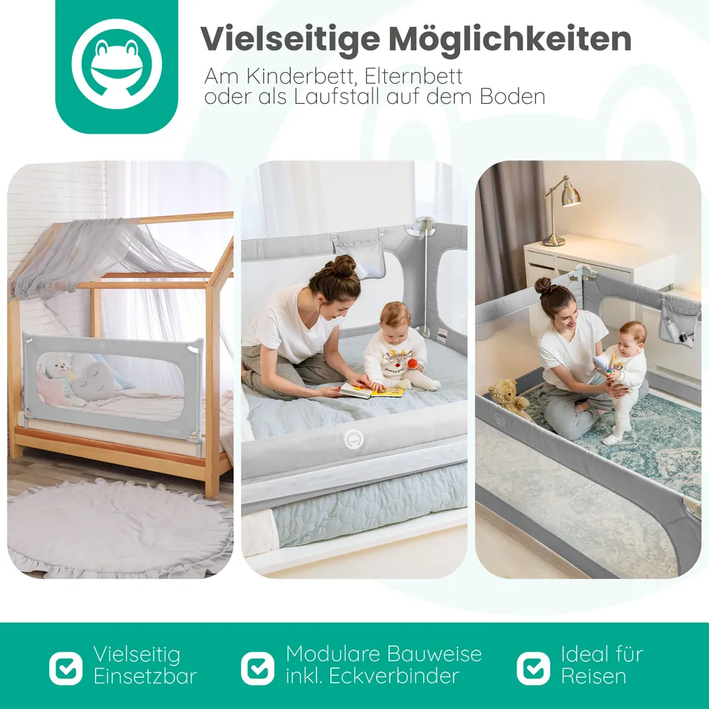FROGGY Bettgitter 200cm Höhenverstellbar 73-105cm Baby Bettschutzgitter Für Kinder- & Elternbetten Geeignet 8 FROGGY Bettgitter 200cm Höhenverstellbar 73-105cm Baby Bettschutzgitter Für Kinder- & Elternbetten Geeignet – Bild 6