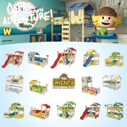 WICKEY Kinderbett Hochbett CrAzY Hutty Mit Rutsche Hausbett 90 X 200 Cm, Etagenbett - Blau -Barbie Store f15ce321a089e6a0b335a63f9571045a