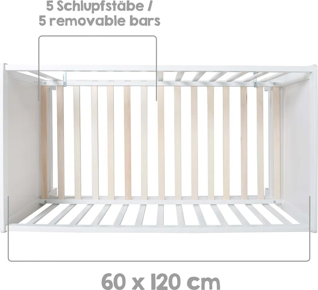 Roba Mulitfunktionsbett Sterne Grau Mit Beistellfunktion, Lattenrost, Matratze, Bettreduzierer, Himmel, Himmelstange, Kinderbett, Anstellbett, Babybett, Höhenverstellbar, Liegefläche 60x120 Cm, Weiß 9 Roba Mulitfunktionsbett Sterne Grau Mit Beistellfunktion, Lattenrost, Matratze, Bettreduzierer, Himmel, Himmelstange, Kinderbett, Anstellbett, Babybett, Höhenverstellbar, Liegefläche 60x120 Cm, Weiß – Bild 7