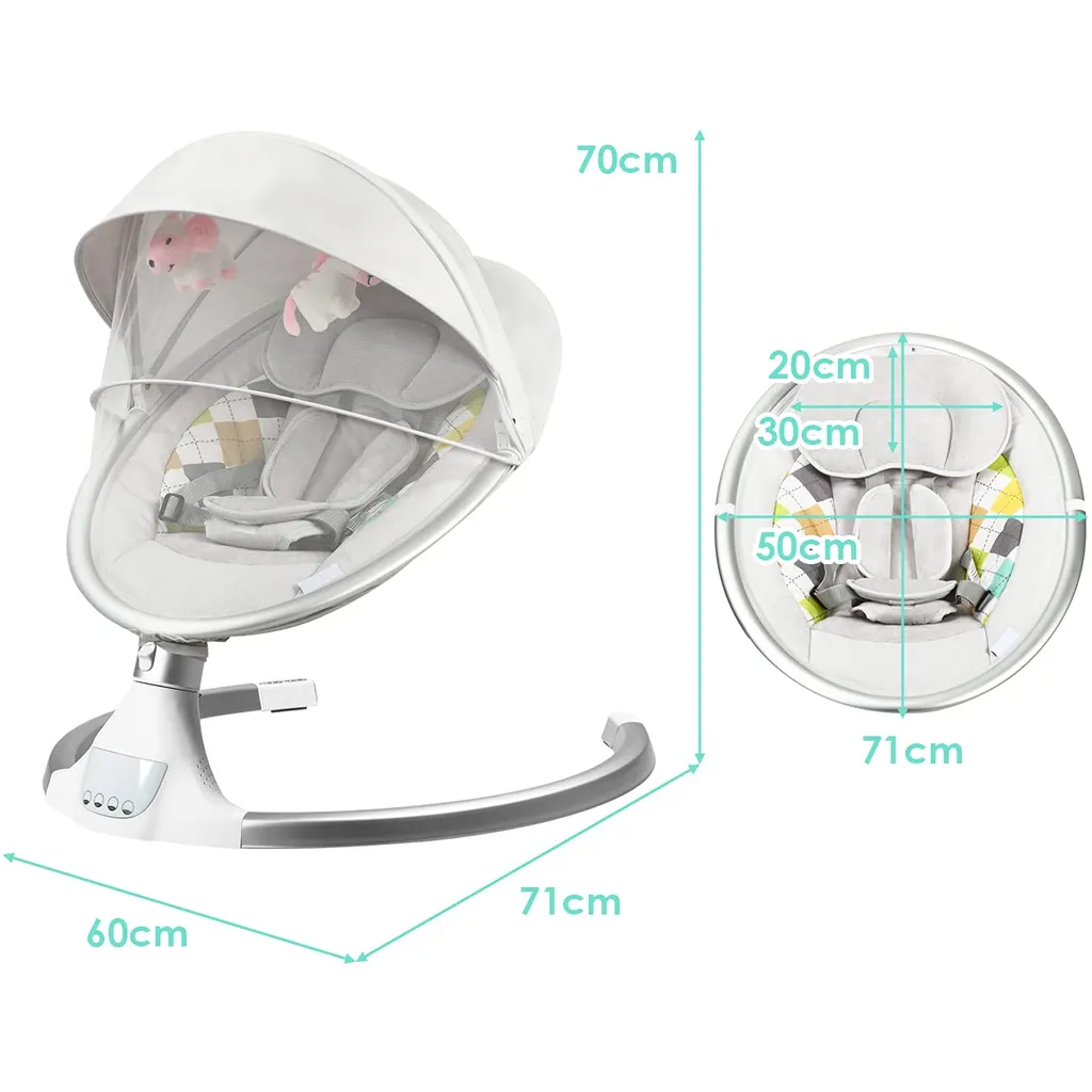 COSTWAY Babywippe Elektrisch Mit Timer, Babyschaukel Babywiege Mit 5 Schwingungsamplituden Musik Und Bluetoothfunktion Beige 7 COSTWAY Babywippe Elektrisch Mit Timer, Babyschaukel Babywiege Mit 5 Schwingungsamplituden Musik Und Bluetoothfunktion Beige – Bild 5