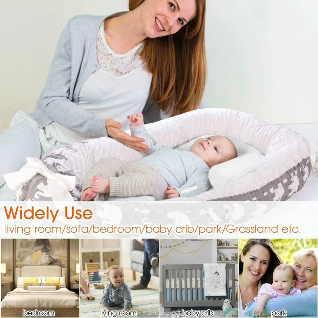 Topchances Kuschelnest Babynest Multifunktionales Nest Für Babys Säuglinge Reisebett, 100% Baumwolle Bionic Bett, Für 0-24 Monate Baby Und Säuglinge (Grau/Elefant) 7 Topchances Kuschelnest Babynest Multifunktionales Nest Für Babys Säuglinge Reisebett, 100% Baumwolle Bionic Bett, Für 0-24 Monate Baby Und Säuglinge (Grau/Elefant) – Bild 5