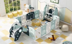 Merax Laufgitter Faltbar Laufstall Baby Absperrgitter 14+2 Paneele Schutzgitter Mit Schaukel, Rutsche Und Basketballkorb, Astronauten-Serie Krabbelgitter 4-in-1 Laufgitter Für Kinder, Blau -Barbie Store f3dacaf2bb3e8fe7f10dc1403c7b9cdc