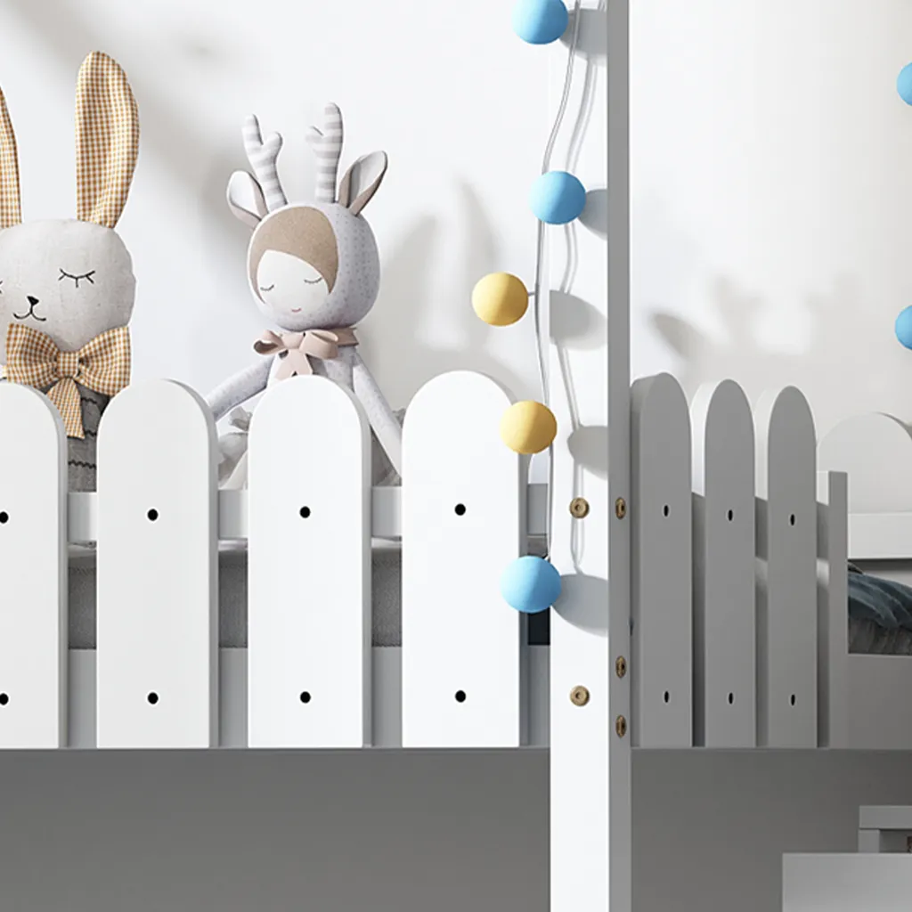 Merax Etagenbett 90x200 Cm Doppelstockbett Mit Treppeschubladen, Zaun Und Dachform, 2 Einzelbetten Doppel Stockbett Für Zwei Kinder, Kinderbett Hochbett Aus Kiefer, Weiß 5 Merax Etagenbett 90x200 Cm Doppelstockbett Mit Treppeschubladen, Zaun Und Dachform, 2 Einzelbetten Doppel Stockbett Für Zwei Kinder, Kinderbett Hochbett Aus Kiefer, Weiß – Bild 3