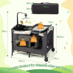 COSTWAY 4 In 1 Klappbares Reisebett & Beistellbett & Wickeltisch & Laufstall Rollbar, 2 Ebenen Babybett Inkl. Spielbogen, Matratze, Wickelauflage, Windelaufbewahrung Und Spieluhr (Hellgrau) 11 COSTWAY 4 In 1 Klappbares Reisebett & Beistellbett & Wickeltisch & Laufstall Rollbar, 2 Ebenen Babybett Inkl. Spielbogen, Matratze, Wickelauflage, Windelaufbewahrung Und Spieluhr (Hellgrau) -Barbie Store f8462062eac3a5be4feef36340abb16b