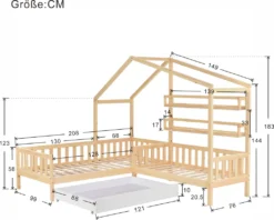 Merax Kinderbett 90x200cm/140x70cm Hausbett Mit Schubladen Und Regalen, Zaun Und Lattenrost, Spielbett Kinderhaus Aus Kiefernholz Für Zwei Kinder, Natur -Barbie Store faa2208a82dd5acd659f1ac9f92153e6
